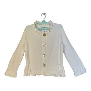 Vintage Willow Cardigan Jacket MED White Ruffled Neck Sleeves Cotton Button Up